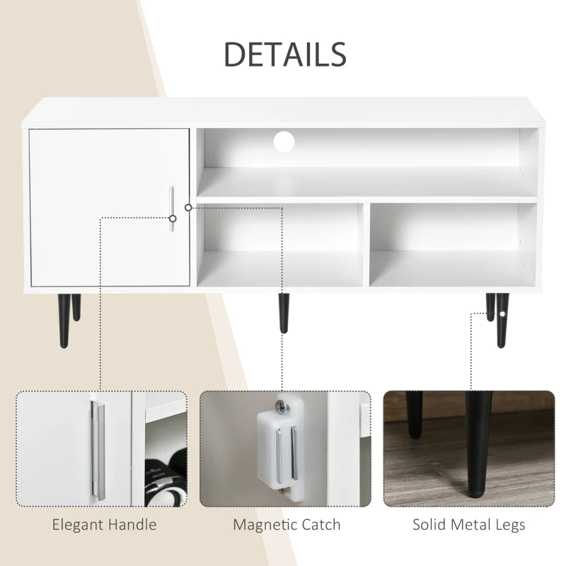 HOMCOM Modern TV Stand Cabinet for TVs up to 60 Inches with Storage Shelf, Cable Hole, Home Entertainment Unit Center, for Living Room Bedroom, White