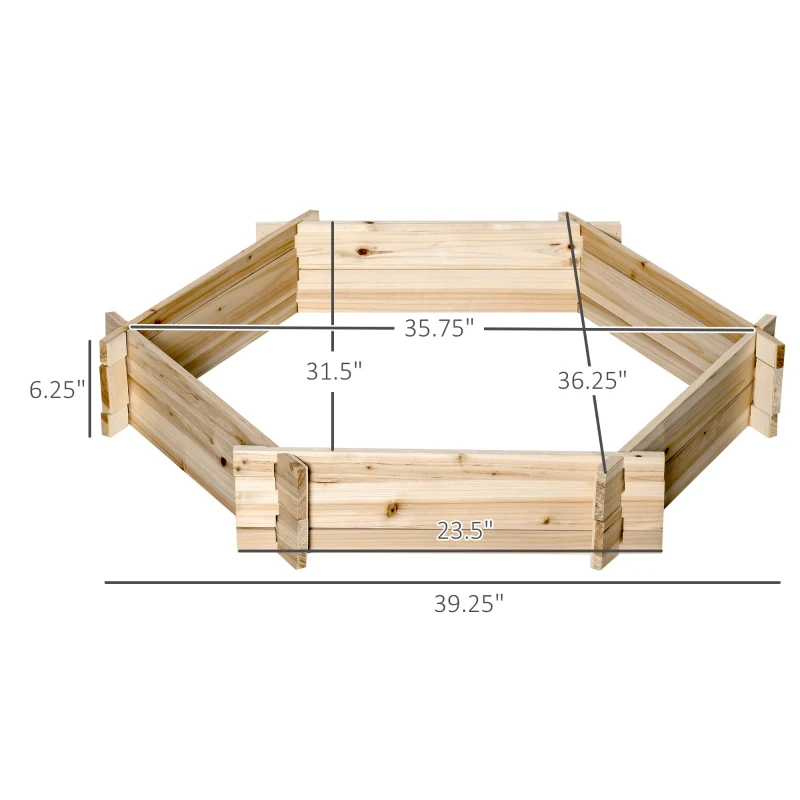Outsunny 39" x 36" Screwless Hexagon Planter Box, Raised Garden Bed, Herb Garden for Vegetables, Flowers, Natural