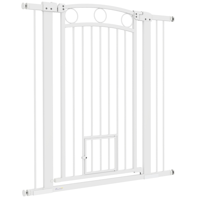 PawHut 42" Extra Tall Dog Gate w/ Cat Door, 2 Extension Kits, for Doorways, Hallways, Stairways, 30"-41" Width