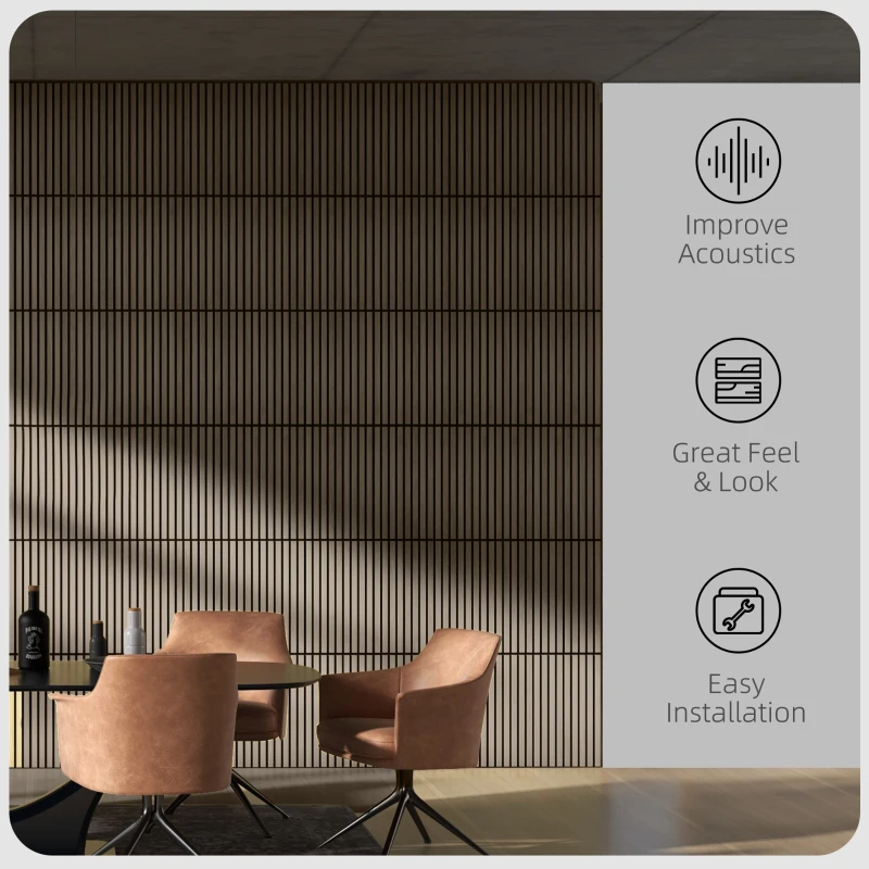 HOMCOM 24"x24" Wood Panels for Wall, 4 Pack Acoustic Panels, Sound Absorbing Slat Wall For Interior Wall Decor, Home, Brown