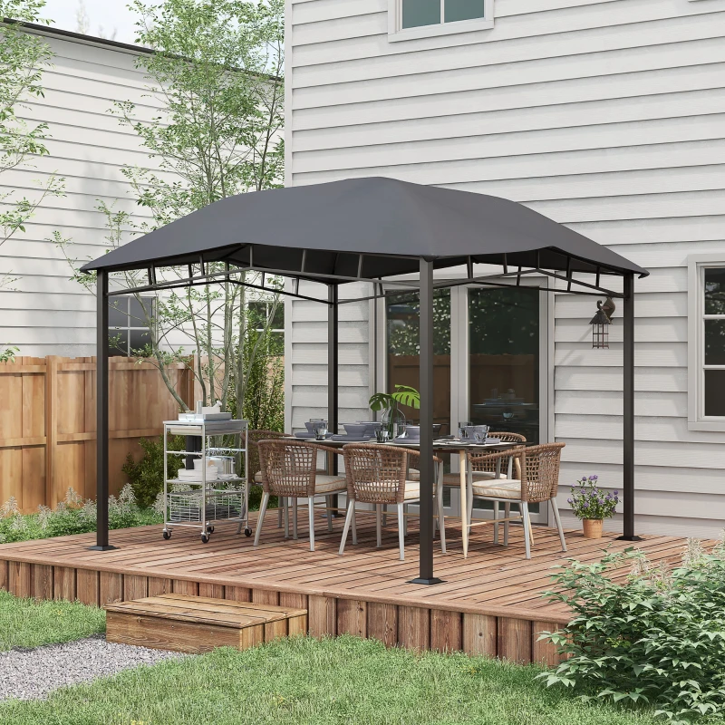 Outsunny 10' x 10' Soft Top Patio Gazebo Outdoor Canopy with Geometric Roof, All-weather Steel Frame, Gray