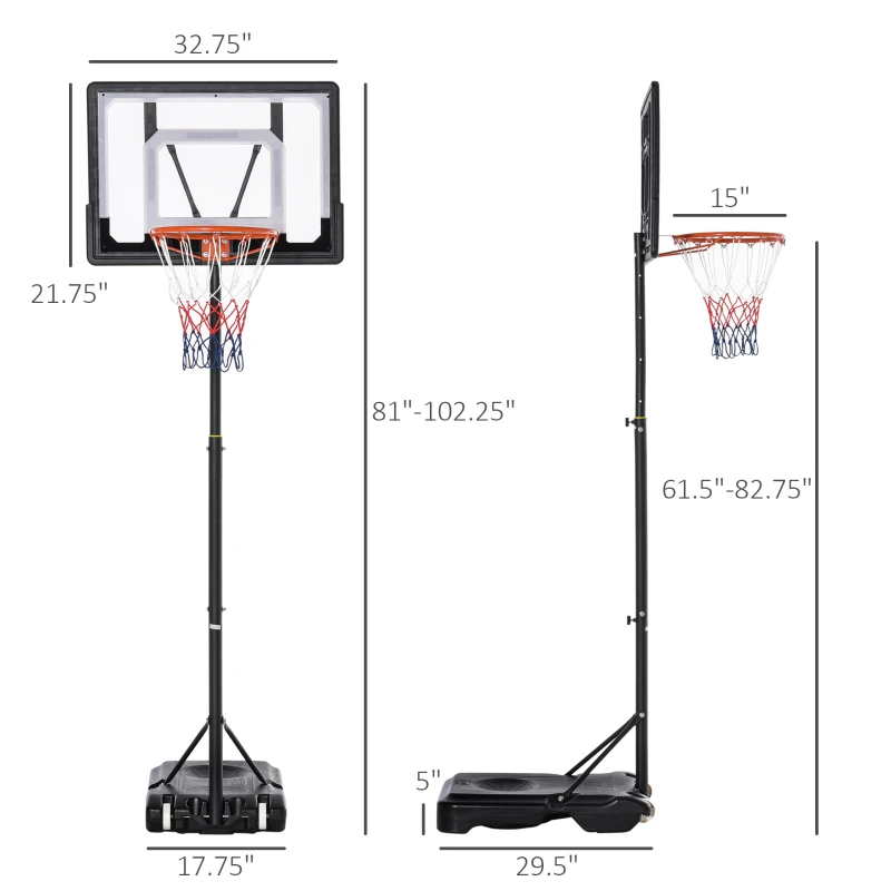Soozier Portable Basketball Hoop System Stand with 33in Backboard, Height Adjustable 5FT-7FT Basketball Goal for Indoor Outdoor Use