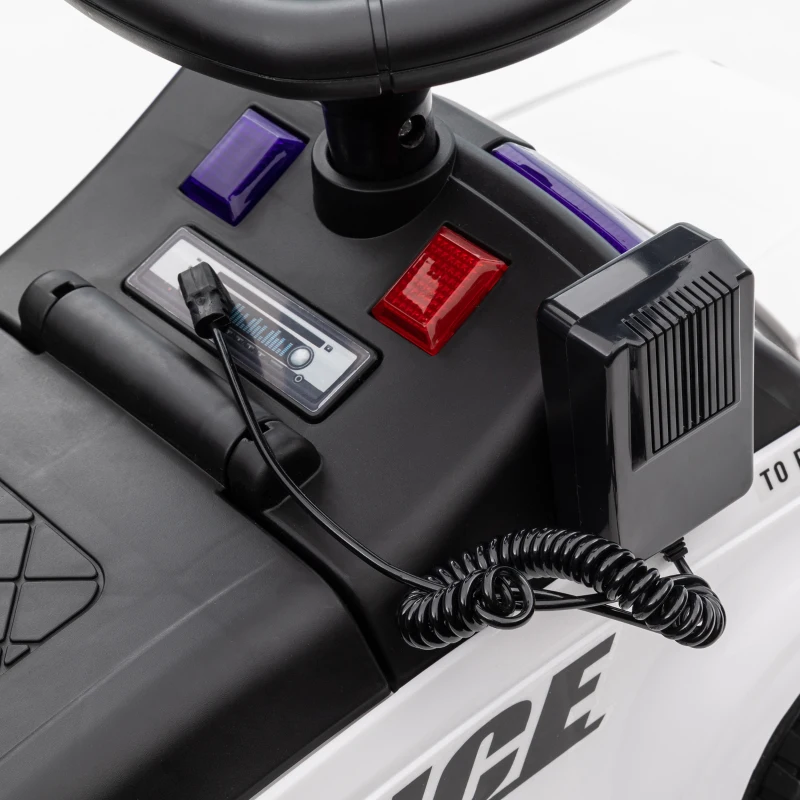 Aosom Kids Ride On Sliding Car with Hidden Under Seat Storage, Ride On Police Car for Toddler with Megaphone, Anti Dumping Device, Removable Backrest, Foot-to-Floor Design, White