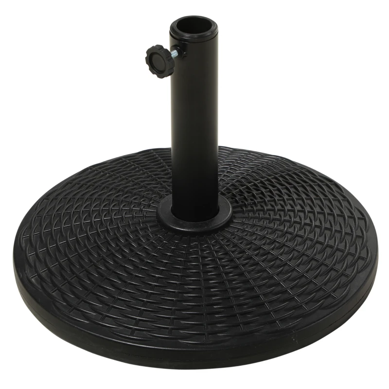 Outsunny 25 lbs Market Umbrella Base Holder 17.5" Round Parasol Stand with Rattan Design for Patio, Outdoor, Backyard, Black