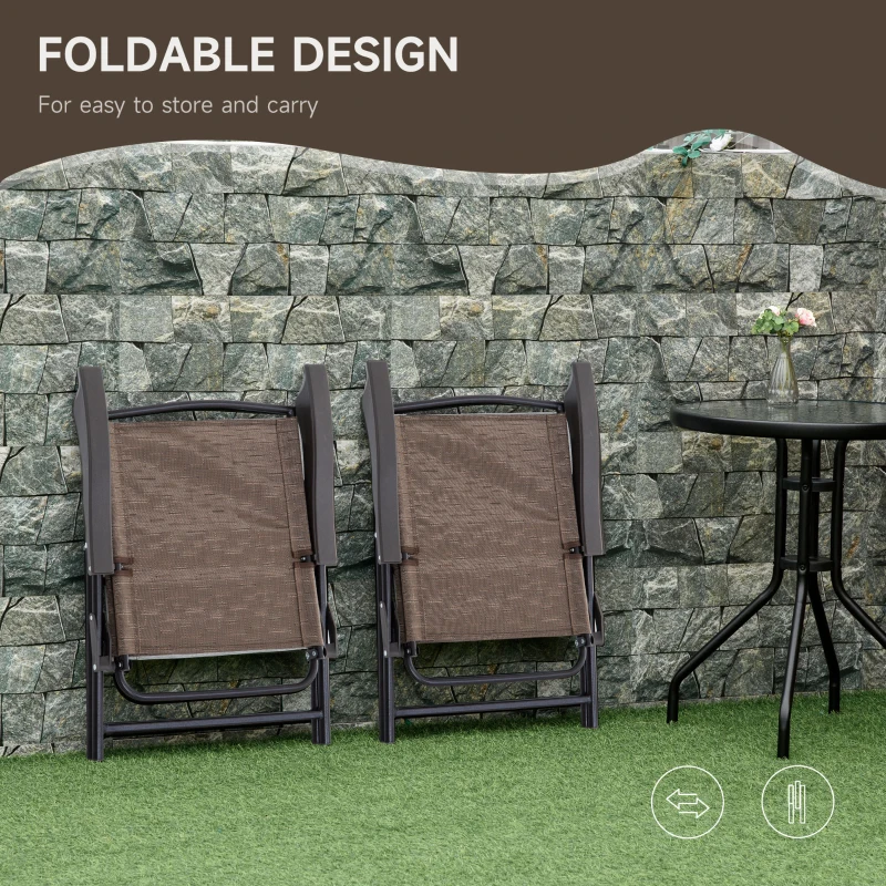 Outsunny Folding Outdoor Bistro Set, Patio Table and Chairs with Reclining Backrest and Round Dining Table, Brown