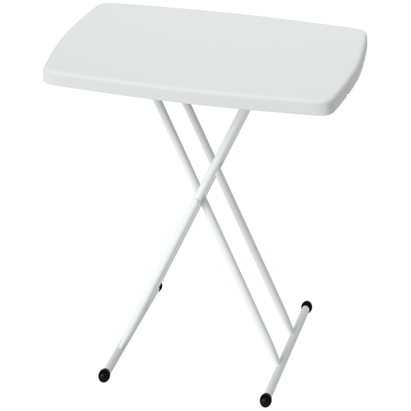 Outsunny Portable Patio Side Table, Height Adjustable Outdoor Side Table, Folding Balcony Table with HDPE Top and Metal Frame for Balcony Poolside Deck, White