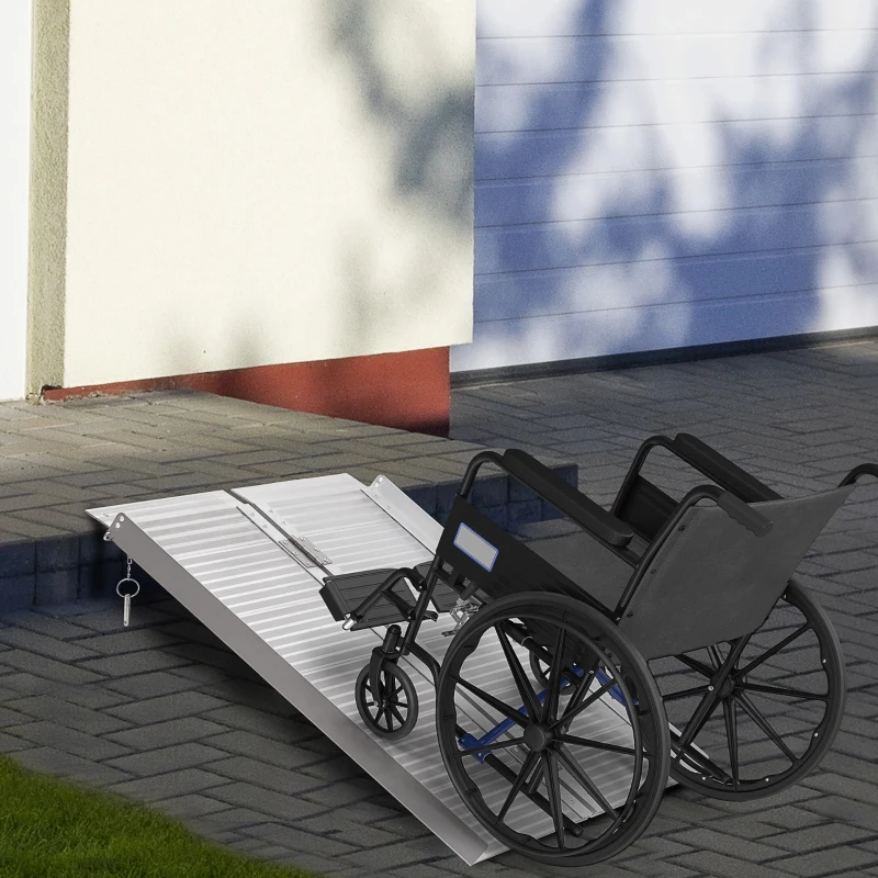 HOMCOM 3ft Textured Aluminum Folding Wheelchair Ramp, Portable Threshold Ramp, for Scooter Steps Home Stairs Doorways