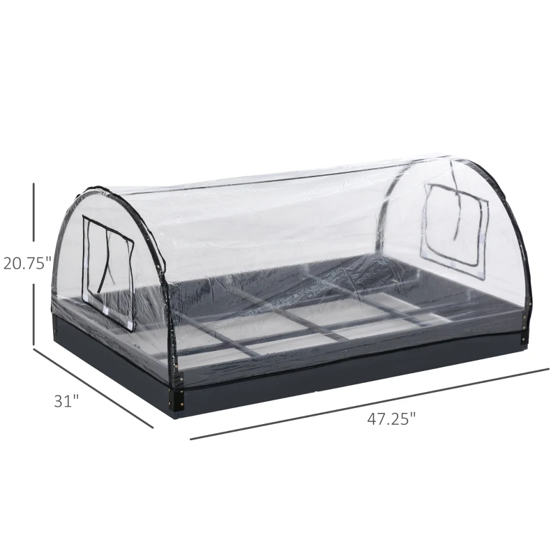 Outsunny 47" x 31" x 21" 12 Grids Garden Bed Planter Kit Box with Greenhouse with 2 Roll Up Windows Dual Use, Outdoor, PVC Cover