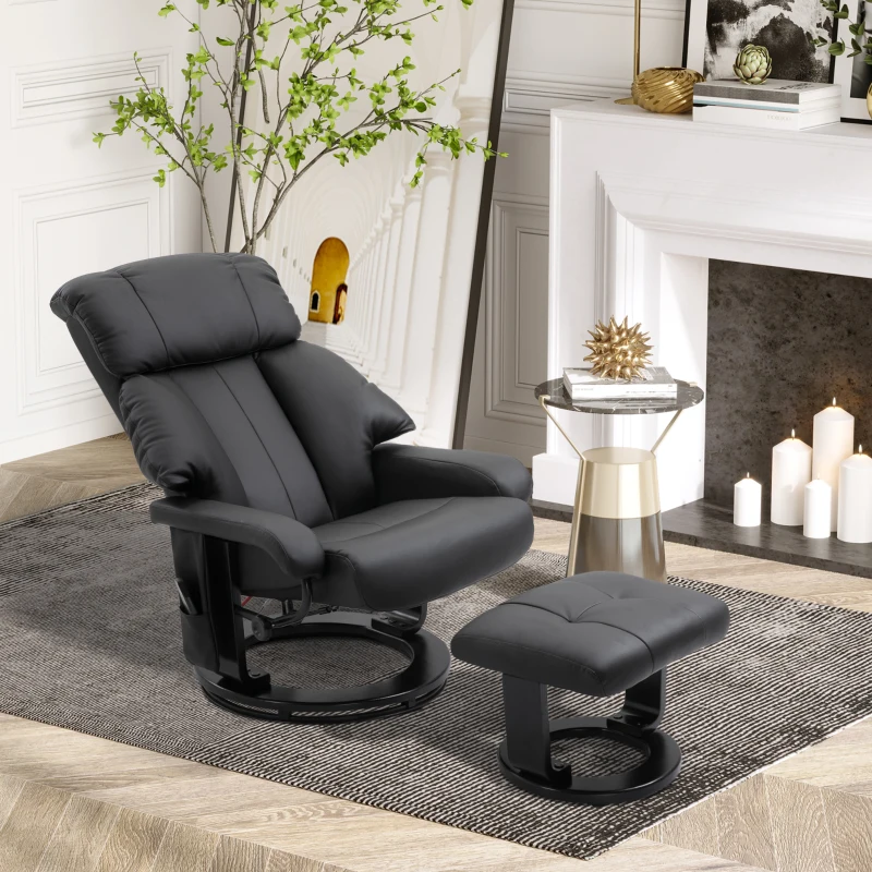 HOMCOM Massage Recliner Ottoman Set Electronic Reclining Chair with Footrest 10 Vibration Motor Swivel Wood Base Black