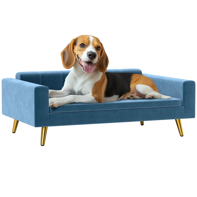 PawHut Modern Pet Bed, Cat or Dog Sofa, Velvety Dog Couch for Small to Medium Dogs, Dark Blue