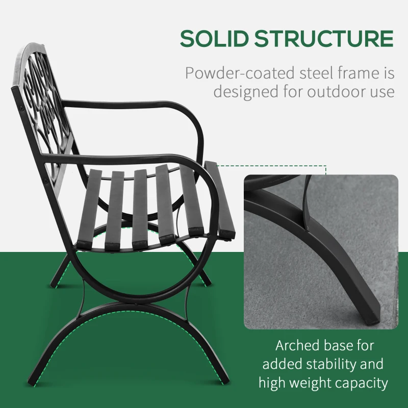 Outsunny 50" 2-Seater Outdoor Garden Bench Antique Loveseat with Armrest for Yard, Lawn, Porch, Patio, Steel/ Black