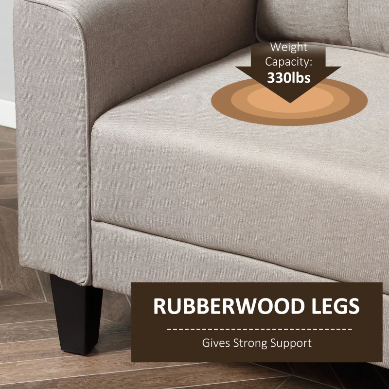 HOMCOM Button Tufted Armchair Modern Single Sofa Chair Upholstered Accent Chair with Rubber Wood Legs and Thick Padding Mid-Back for Living Room and Bedroom, Beige