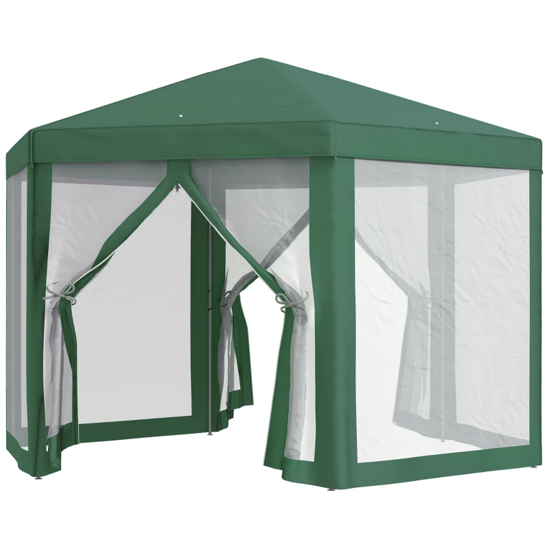 Outsunny Φ13' Hexagon Party Tent Patio Gazebo Outdoor Activity Event Canopy Quick Sun Shelter Pavilion with Netting Mesh Sidewall Green