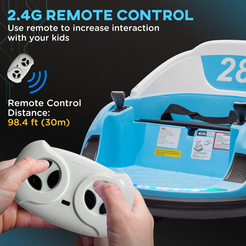 Qaba 12V Bumper Car for Toddlers, Ride On Car with 360 Degree Remote Control, Lights Music Horn, for 1.5-5 Years, Light Blue