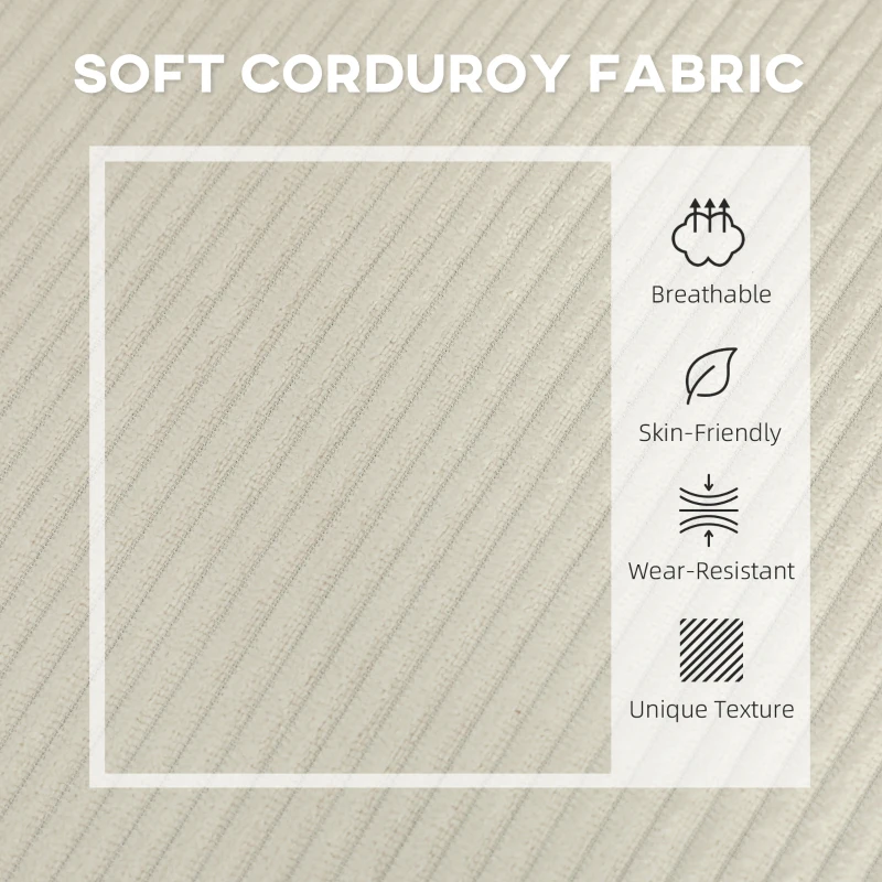 HOMCOM 46.5" Loveseat Couch with USB Ports, Corduroy Love Seat Sofa with Wood Legs for Living Room, Bedroom, Small Space, Cream