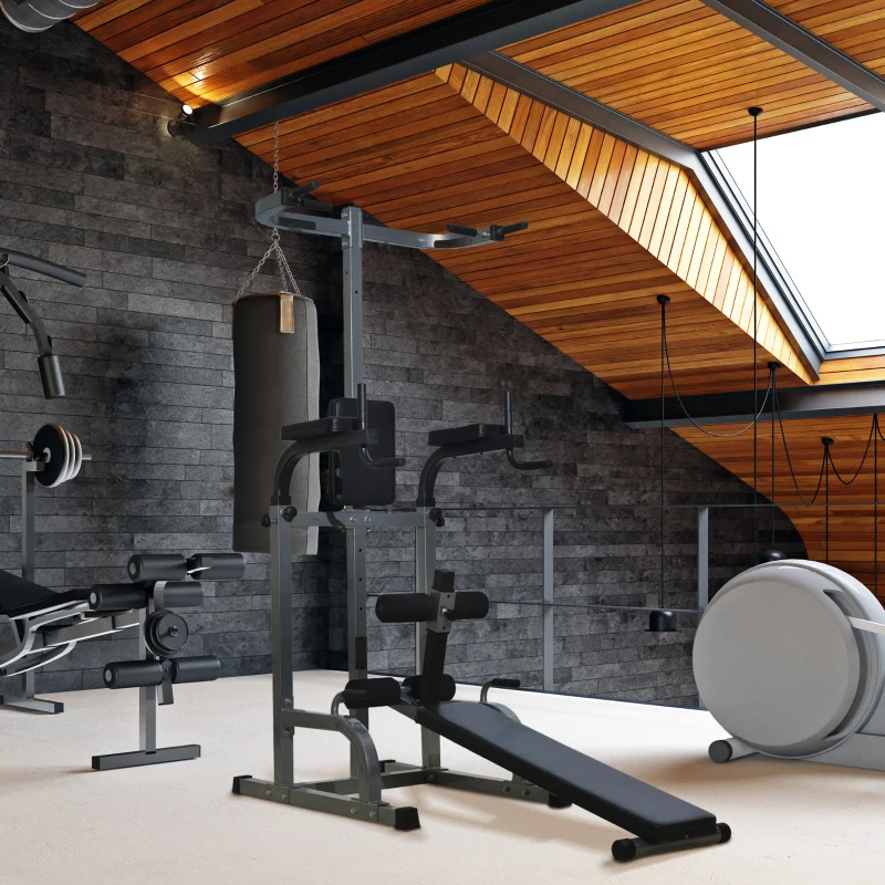 Soozier Multi-function Power Tower with Dip Station, Sit-up Bench, Pullup Bar, Push up Station, Combo Exercise Home Gym Fitness Equipment