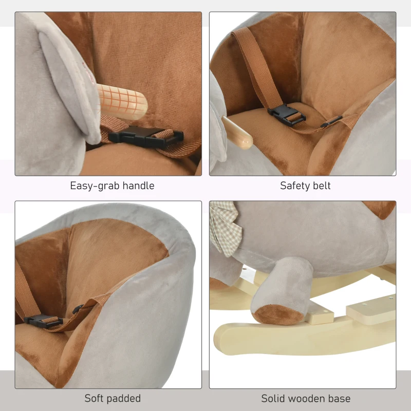 Qaba Bear-Shaped Kids Rocking Horse with Sound for 18-36 Months, Gray