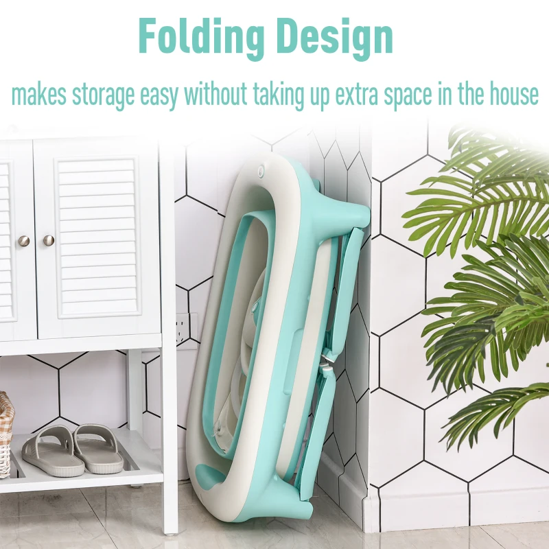 Qaba 4-IN-1 Folding Baby Bathtub 4pcs Esthetic Basin with Sucker Seat Non-Slip Support Safer Portable, Green