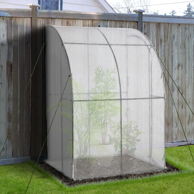 Outsunny 5' x 4' x 7' Outdoor Lean-to Walk-in Garden Greenhouse with Roll-Up Door Hot House for Plants Herbs Vegetables, White