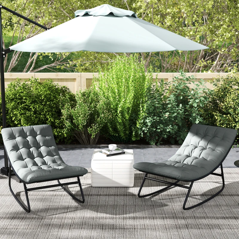 Outsunny Outdoor Patio Rocking Chair Set of 2 with Cushion, Steel Frame Balcony Chair with Mesh Deep Seat for Porch, Garden, Grey