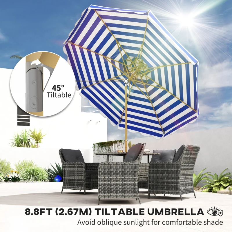 Outsunny 9FT Patio Umbrella with 8 Ribs, Crank, Tilt, UPF 50+, 2-Tier Vent for Garden, Deck, Poolside, Blue