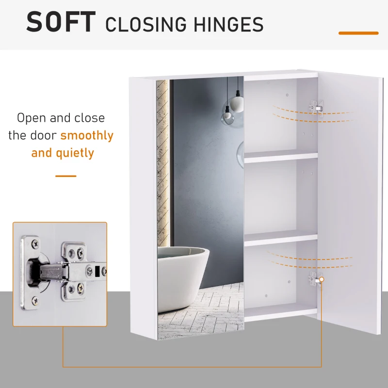HOMCOM Wall Mount Medicine Cabinet with Mirror, Bathroom Mirror Cabinet Storage Organizer with Adjustable Shelf, Double Door Cupboard, Soft Closing, 23.5" x 29.5", Light Lilac