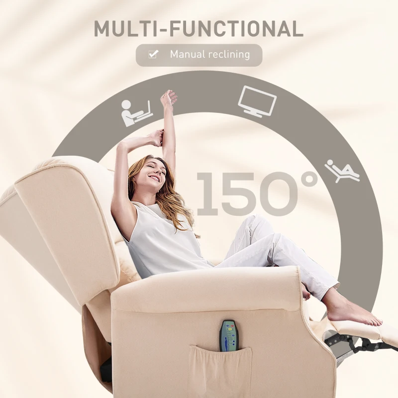 HOMCOM Recliner Chair for Living Room, Wingback Single Sofa with Vibration Massage, Heat, Push Back, Cream White