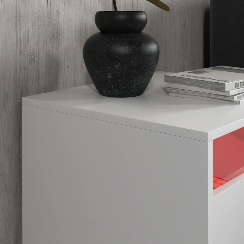 HOMCOM Bedside Table Set of 2, Side End Tables with Charging Station and USB Ports, LED Lights, 19" x 17" x 22", White