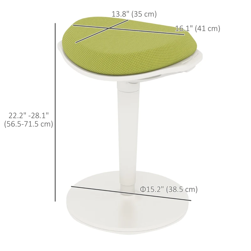 HOMCOM Standing Desk Stool, Ergonomic Wobble Chair, Adjustable Leaning Stool for Office Desks, with Rocking Motion, Green