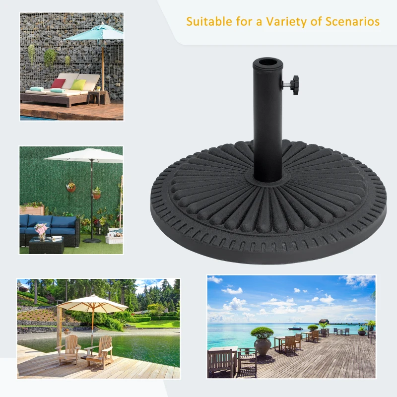 Outsunny Patio Umbrella Base Stand, Round Cement Parasol Holder for Outdoor, Patio, Garden, Beach, Fits Φ1.4", Φ1.5" and Φ 2" Pole, Black