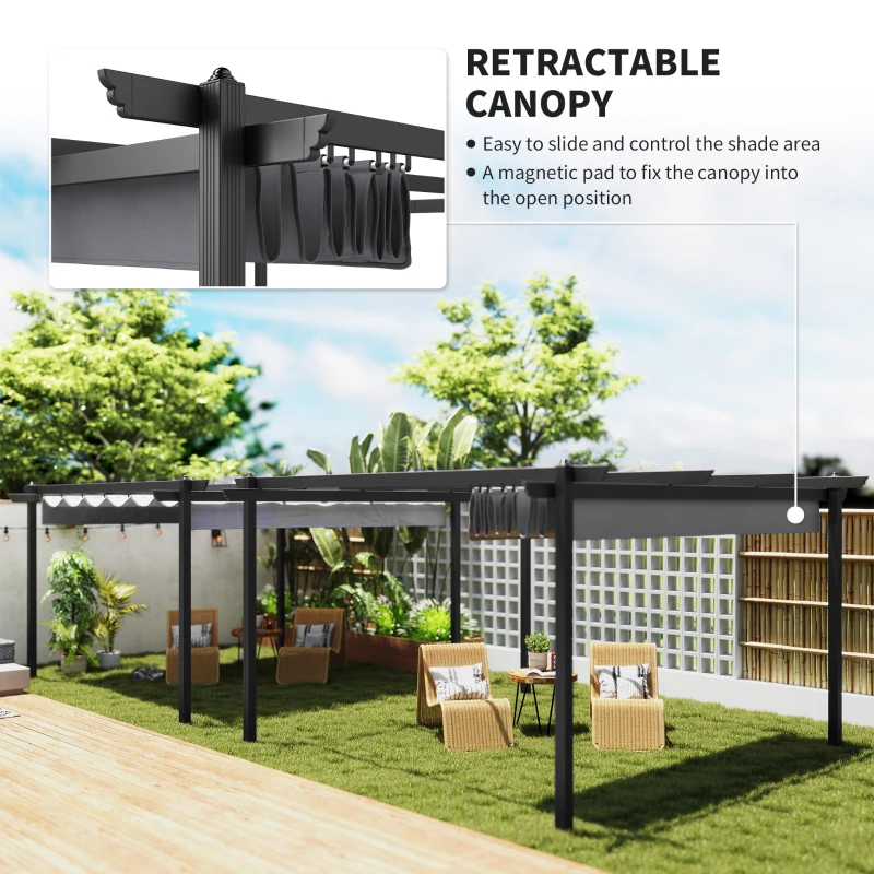 Outsunny 13' x 13' Aluminum Retractable Pergola Canopy, Outdoor Pergola for Garden, Patio, Backyard, Deck, Gray