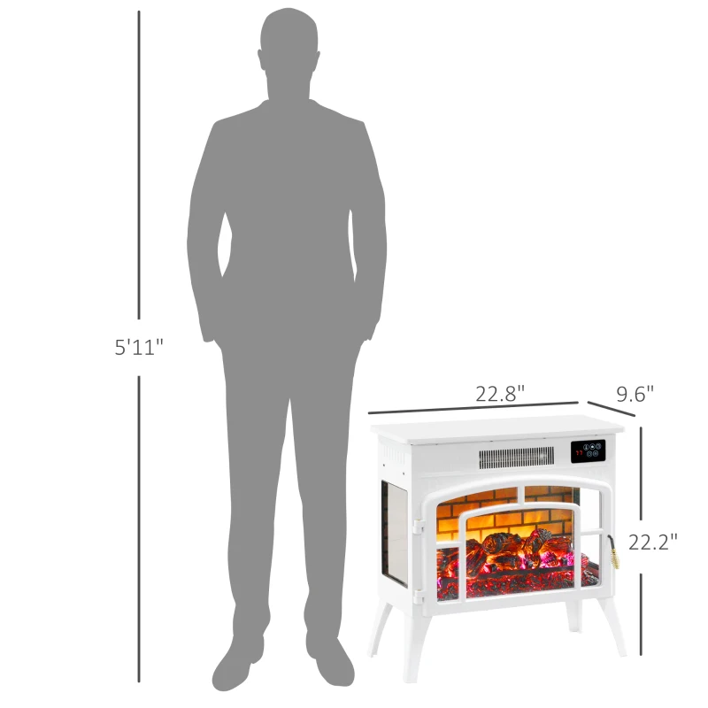 HOMCOM Electric Fireplace Stove, Infrared Fireplace Heater with Realistic Flame & Adjustable Temperature, 1500W, White