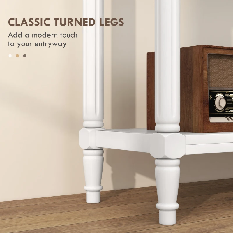 HOMCOM Hallway Console Table, Modern Entryway Table with 2 Drawers, Storage Shelf, Turned Legs for Living Room, Bedroom, White