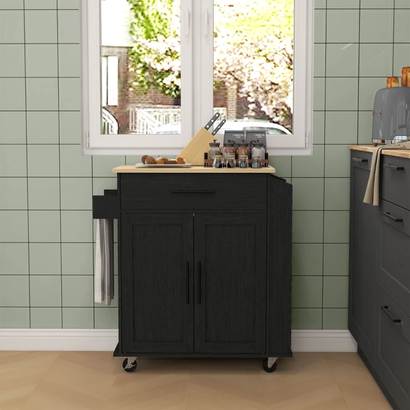 HOMCOM Rolling Island with Wheels for Kitchen, Kitchen Island on Rollers with Power Outlets, Drawer and Doors