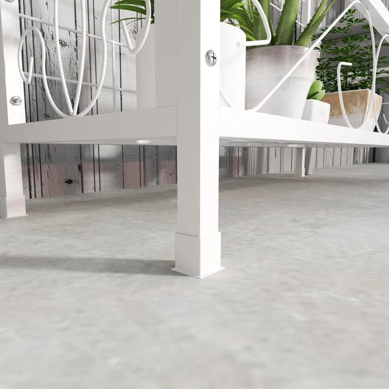 Outsunny Metal Tall Plant Stand with Trellis and Hanging Bar, Plant Holder for Indoor Outdoor Use, 35" x 12.8" x 74", White