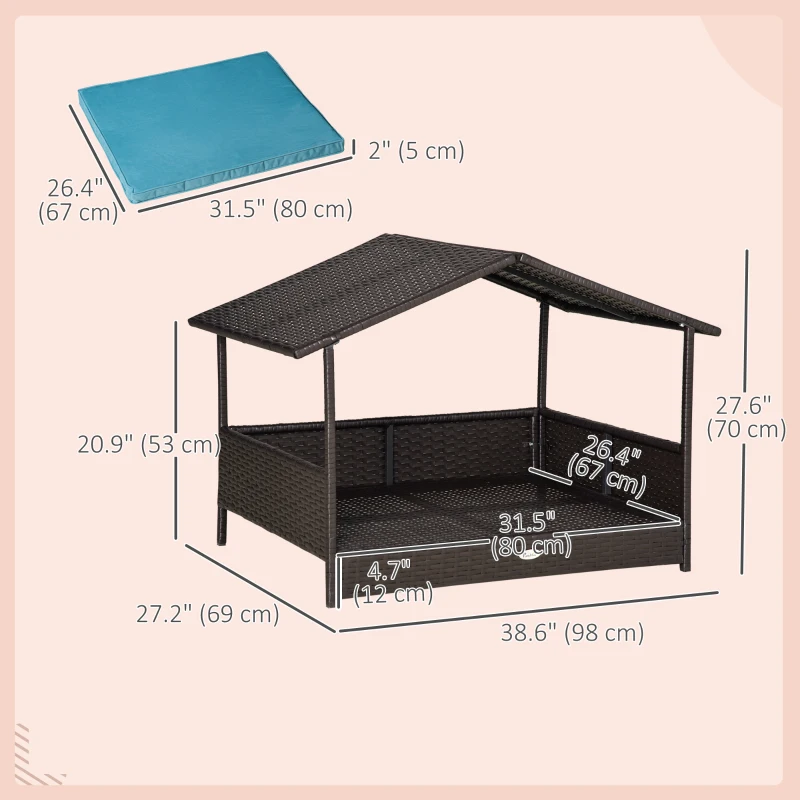 PawHut Wicker Pet House Dog Bed for Indoor/Outdoor Rattan Furniture with Cushion