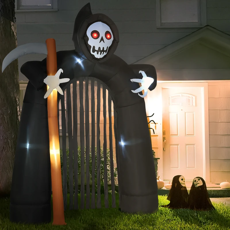 HOMCOM 9.5ft Halloween Inflatables, Grim Reaper Archway, Giant Outdoor Blow Up Yard Decoration with Build-in LED