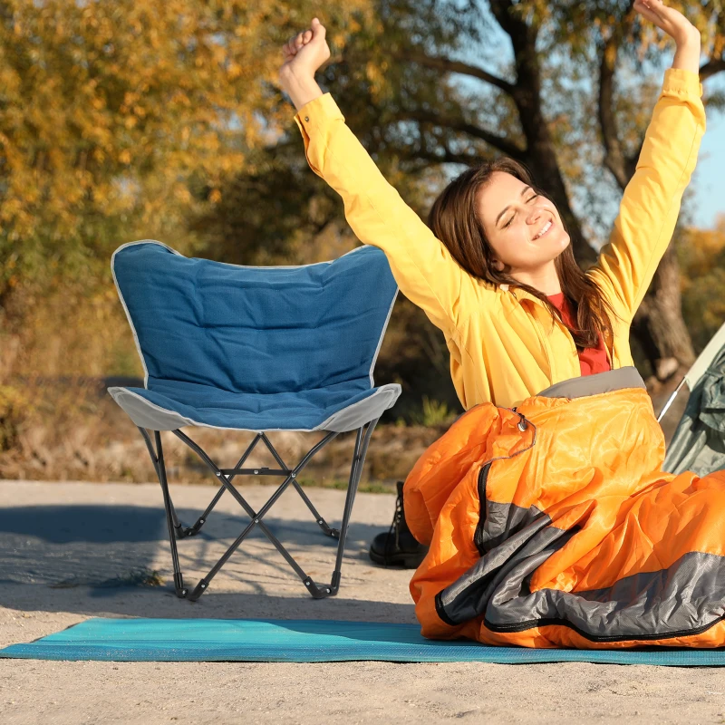 Outsunny Folding Camping Chair, Oversized Padded Lawn Chair w/ Steel Frame for Outdoor, Beach, Picnic, Hiking, Travel, Blue