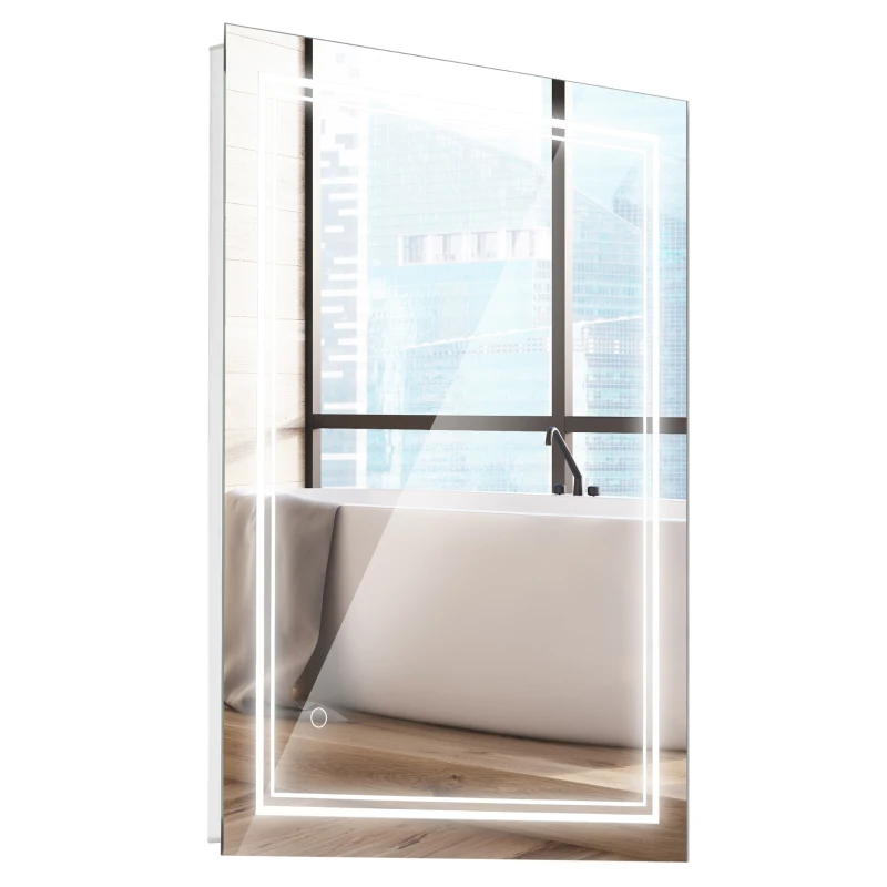 kleankin 32" x 24" LED Bathroom Mirror, Lighted Vanity Mirror, Wall Mounted with Smart Touch Button, Horizontally and Vertically, Waterproof, Plug-in, Silver