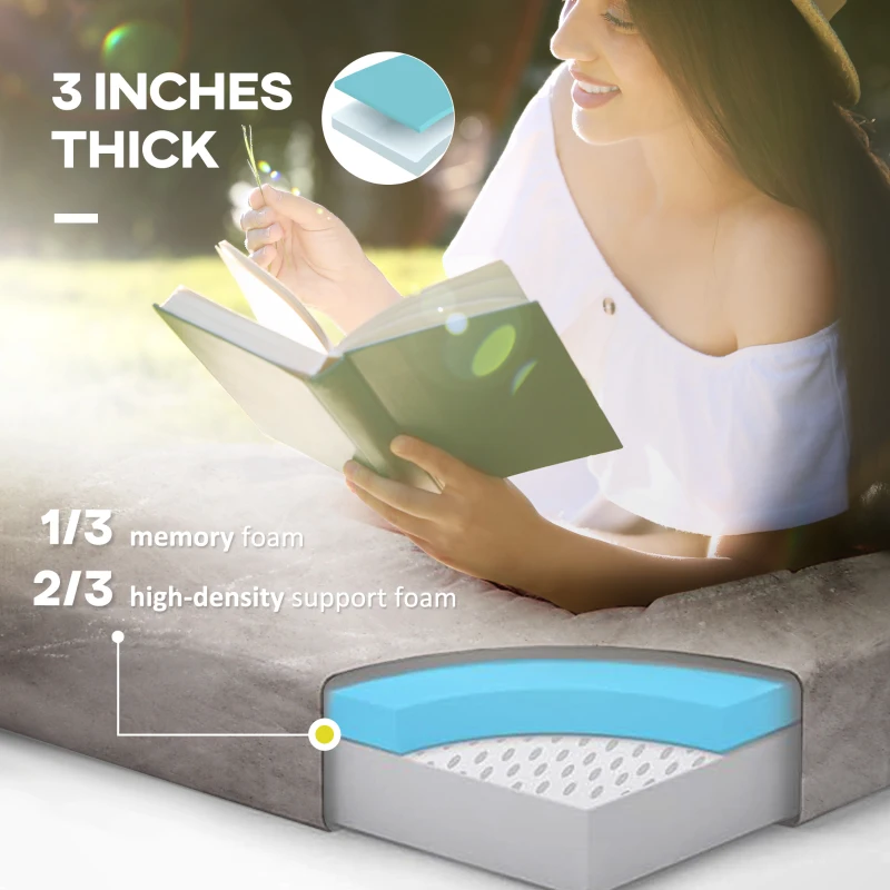 Outsunny Sleeping Mat, Memory Foam Camping Mattress Pad, Roll-Up Design with Bag, Waterproof Portable Camping Sleeping Gear for Travel Car, 74.75", Gray
