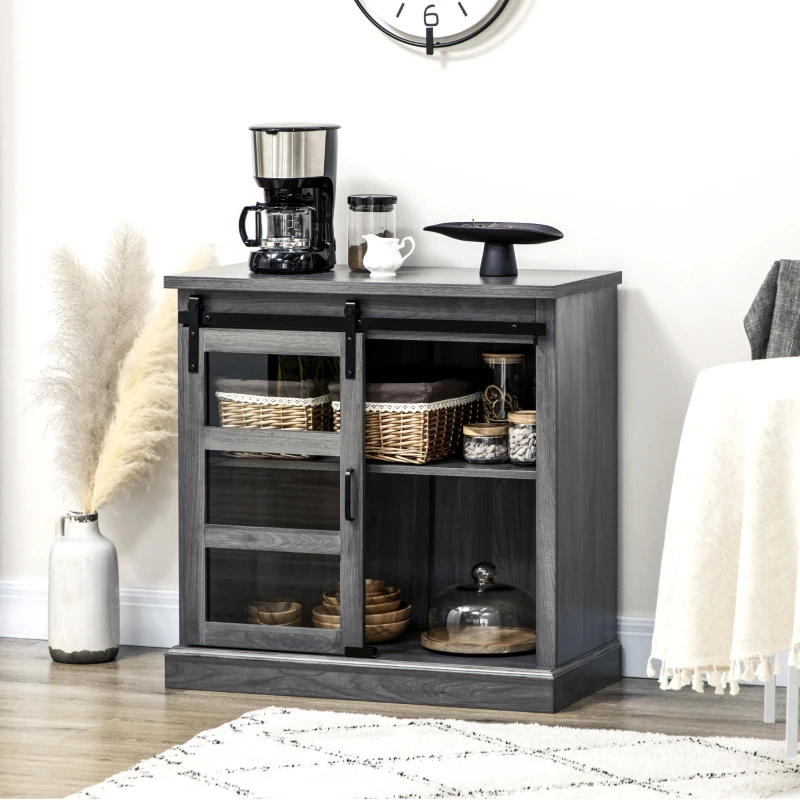 HOMCOM Buffet Cabinet Kitchen Storage Sideboard with Glass Sliding Door, Adjustable Shelf for Dining Room, Gray