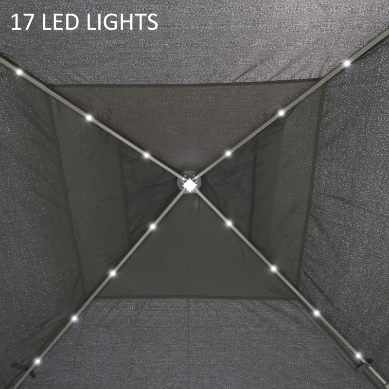 Outsunny 11' x 11' Pop Up Canopy, Instant Canopy Tent with Solar LED Lights, Remote Control, Zippered Mesh Sidewalls and Carrying Bag for Backyard Garden Patio, Gray