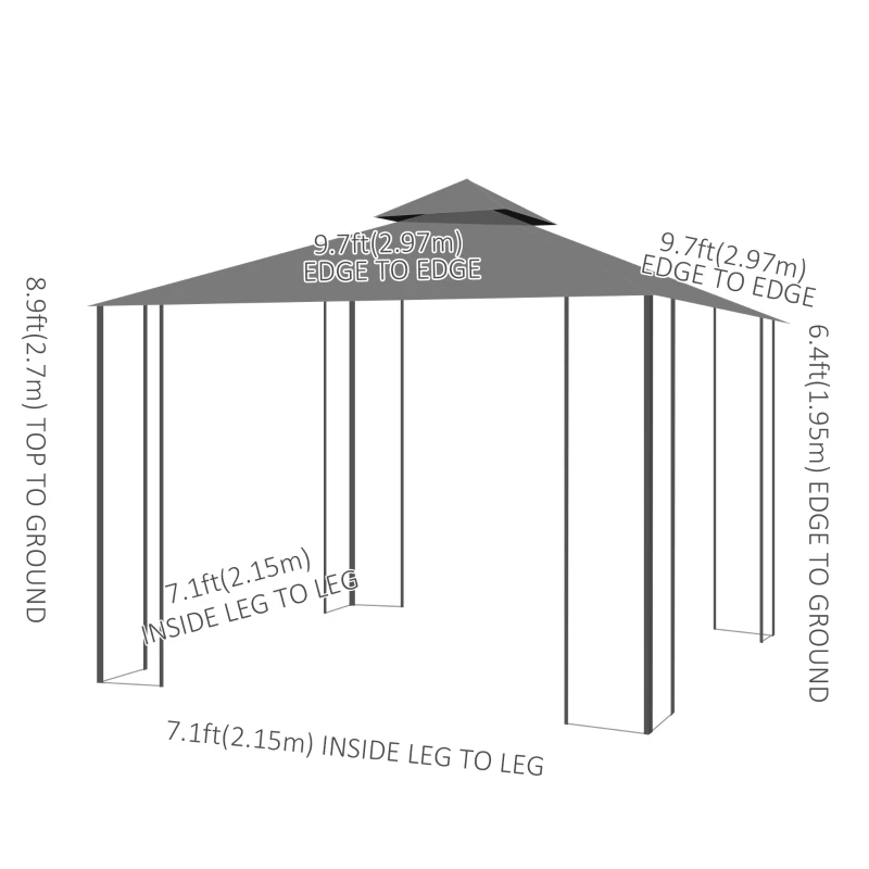 Outsunny 10'x10' Garden Gazebo Patio Canopy Portable Party Event Backyard w/ Mosquito Netting Grey