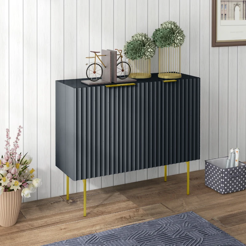 HOMCOM Modern Storage Cabinet Sideboard Buffet Cabinet with Gold Legs for Living Room Dining Room Hallway Black