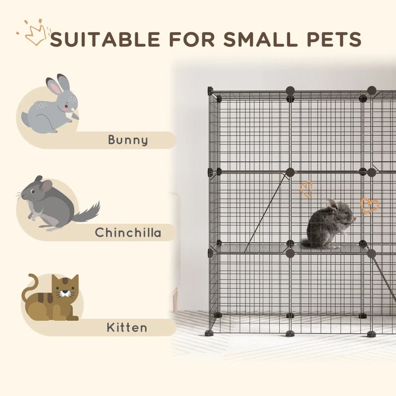 PawHut 31 Panels Small Animal Cage, Pet Playpen w/ Doors, Chinchilla Cage w/ Ramps, for Cat, Rabbits, Indoor Use