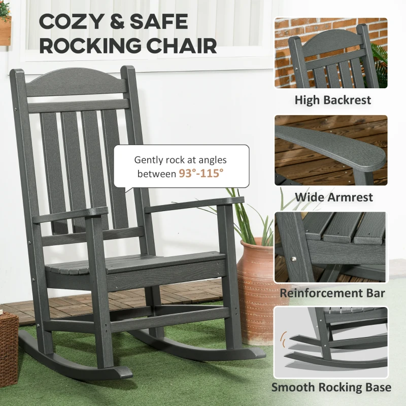 Outsunny 2PCs Outdoor Rocking Chair with Armrests, Fade-Resistant Waterproof HDPE for Indoor & Outdoor, Dark Gray