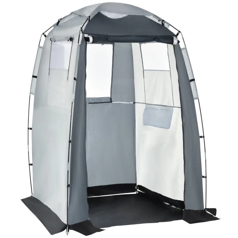 Outsunny 60" x 60" x 82" Shower Tent Extra Wide Changing Room Privacy Portable Camping Shelters with Windows & Floor Mat, Black & White