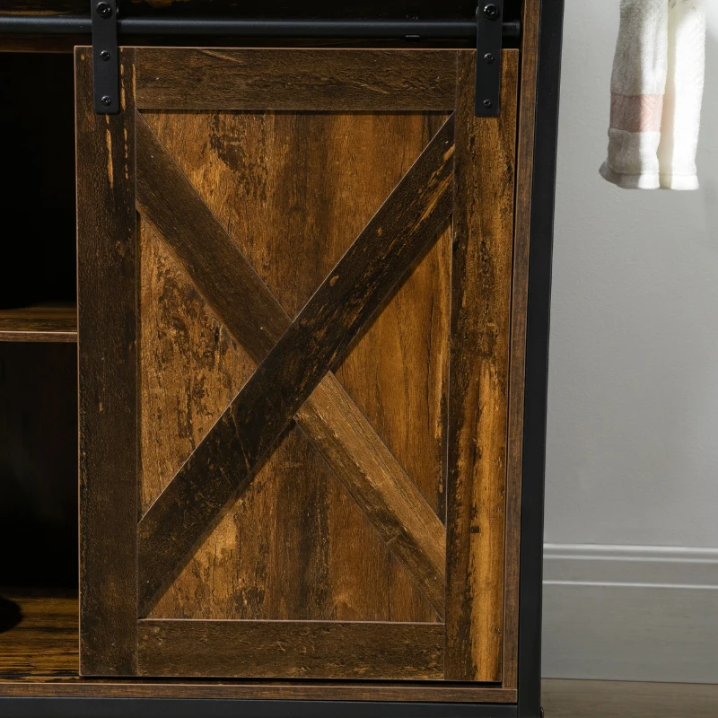 HOMCOM Rolling Kitchen Island Cart with Adjustable Shelf, Rustic Brown