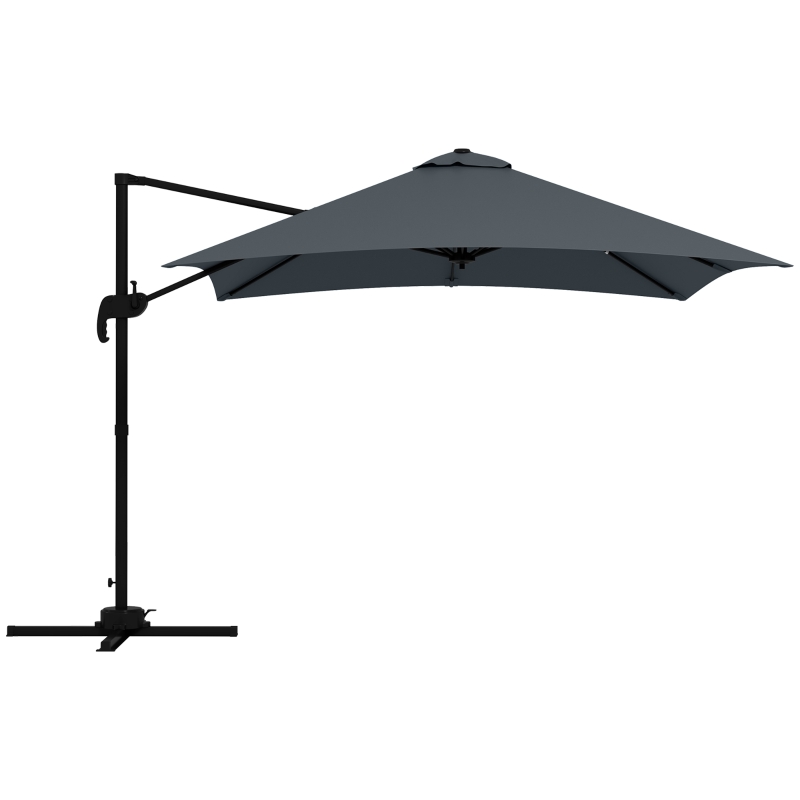 Outsunny 10x10ft Cantilever Umbrella Rotatable Square Market Parasol, 4 Adjustable Angle for Outdoor Backyard Patio Dark Grey