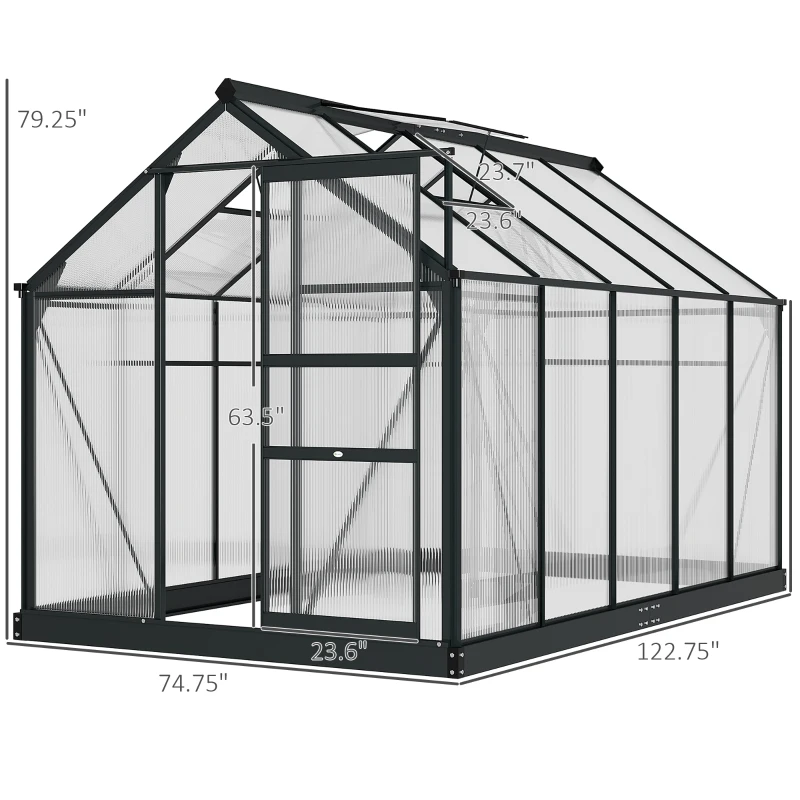 Outsunny 6.2' x 10.3' x 6.6' Outdoor Greenhouse with Walk-in Vent Door for Backyard Garden Gray